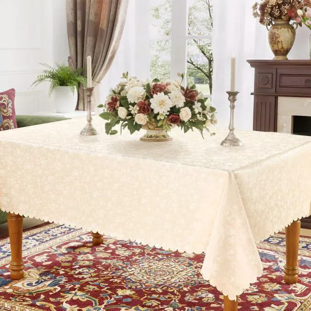 Alt view image 2 of 7 - Smiry Rectangle Table Cloth, Waterproof Heavy Duty Vinyl Tablecloths, Wipeable Washable Table Cover for Kitchen and Dining Room (Beige, 60" X 84")