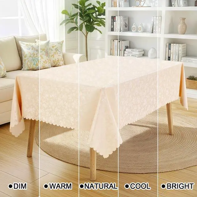 Alt view image 3 of 7 - Smiry Rectangle Table Cloth, Waterproof Heavy Duty Vinyl Tablecloths, Wipeable Washable Table Cover for Kitchen and Dining Room (Beige, 60" X 84")