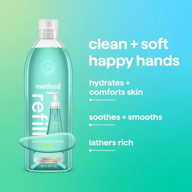 Alt view image 6 of 7 - method Foaming Hand Wash Refill, Waterfall - Refills Up to 3X, for Bathroom & Kitchen, Leaves Hands Soft, Notes of Water Lily & Sandalwood, 28 fl oz