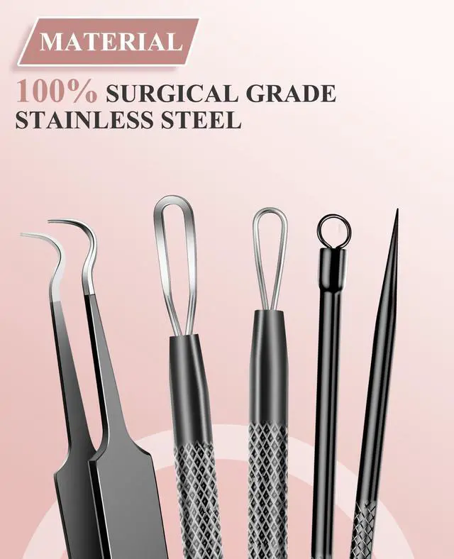 Alt view image 5 of 7 - 3PCS Pimple Extractor Acne Treatment Tool Professional Stainless Blackhead Comedone Removal Popper Tool for Face Nose Blackhead Extractor Tool (Black)