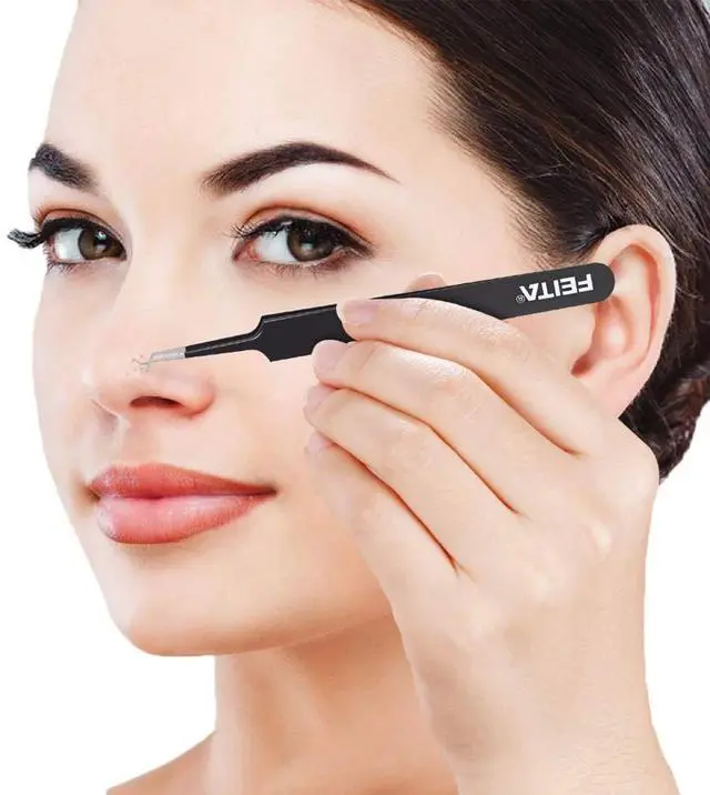 Alt view image 2 of 7 - Blackhead Acne Extraction Tweezers - FEITA Pro & Surgical-Grade Stainless Steel Bend Curved Comedone Extractor Tweezer Tool for Remove Whitehead and Clogged Pores, Pimple - Black