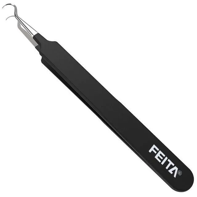 Alt view image 6 of 7 - Blackhead Acne Extraction Tweezers - FEITA Pro & Surgical-Grade Stainless Steel Bend Curved Comedone Extractor Tweezer Tool for Remove Whitehead and Clogged Pores, Pimple - Black