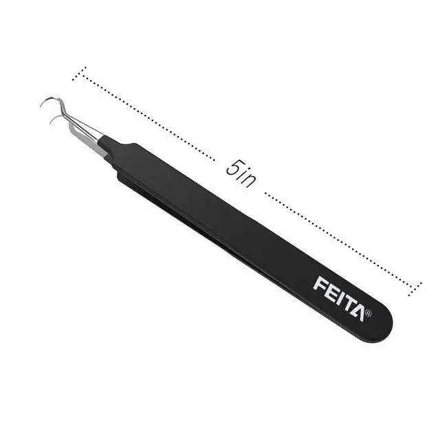 Alt view image 4 of 7 - Blackhead Acne Extraction Tweezers - FEITA Pro & Surgical-Grade Stainless Steel Bend Curved Comedone Extractor Tweezer Tool for Remove Whitehead and Clogged Pores, Pimple - Black