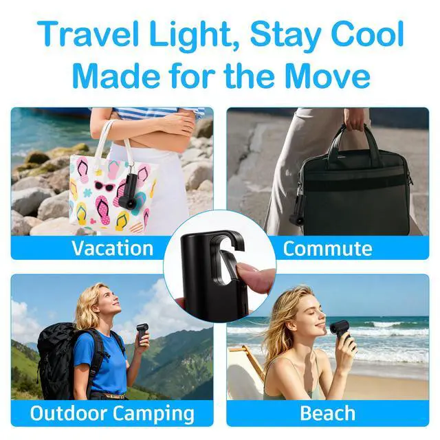 Alt view image 6 of 7 - CIVPOWER Portable Mini Fan Handheld: Personal Travel Fan USB Rechargeable - 100 Speed Turbo Fan with LED Display - Pocket Size 8H Max Runtime, Outdoor Sport Hiking Concert Gift for Women Men, Black
