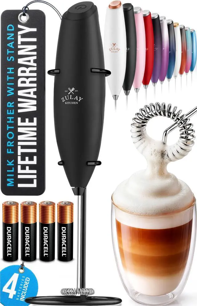 Main image of Zulay Kitchen Powerful Milk Frother Wand With Duracell Batteries - Ultra Fast Handheld Drink Mixer - Electric Whisk Foam Maker for Coffee, Lattes, Cappuccino & Matcha - Z1 Motor - Executive Black