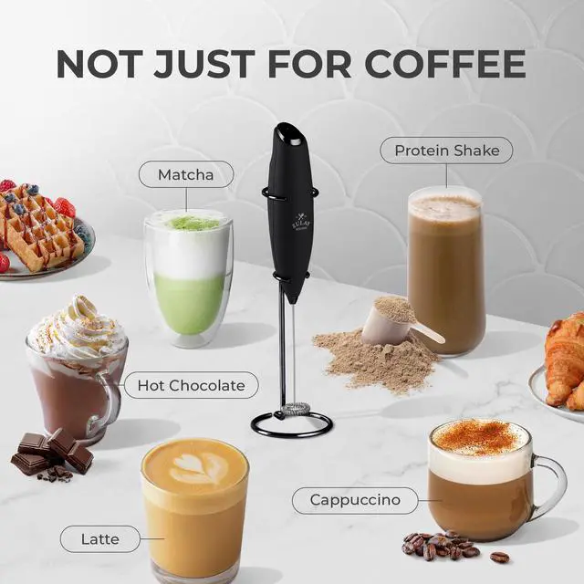 Alt view image 4 of 7 - Zulay Kitchen Powerful Milk Frother Wand With Duracell Batteries - Ultra Fast Handheld Drink Mixer - Electric Whisk Foam Maker for Coffee, Lattes, Cappuccino & Matcha - Z1 Motor - Executive Black