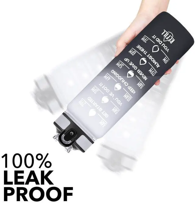 Alt view image 3 of 7 - Hyeta Water Bottle with Straw & Time Marker, Plastic 32oz Leakproof