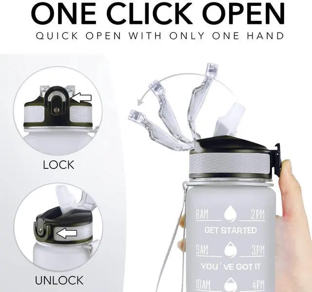 Alt view image 5 of 7 - Hyeta Water Bottle with Straw & Time Marker, Plastic 32oz Leakproof