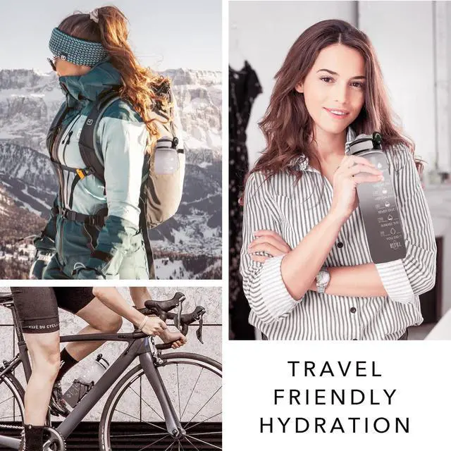 Alt view image 7 of 7 - Hyeta Water Bottle with Straw & Time Marker, Plastic 32oz Leakproof