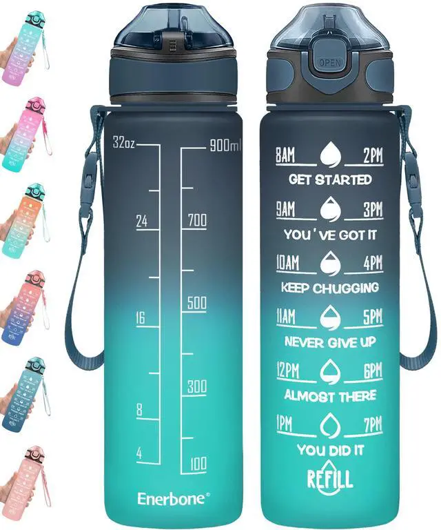 Main image of Enerbone 32 oz Drinking Water Bottle with Times to Drink and Straw, Motivational with Carrying Strap, Leakproof BPA & Toxic Free, Ensure You Drink Enough Water for Fitness Gym Outdoor