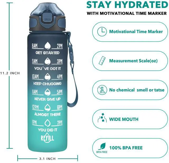 Alt view image 2 of 6 - Enerbone 32 oz Drinking Water Bottle with Times to Drink and Straw, Motivational with Carrying Strap, Leakproof BPA & Toxic Free, Ensure You Drink Enough Water for Fitness Gym Outdoor