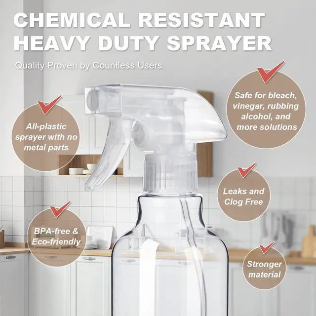 Alt view image 4 of 7 - Plastic Spray Bottles (2-Pack, 16.9 Oz) Heavy Duty Spraying, Mist & Stream, Empty Water Sprayer Bottle for Cleaning Solutions, Essential Oils, Hair, Plants, BBQ, Dog Cat Behavior Correction (Clear)