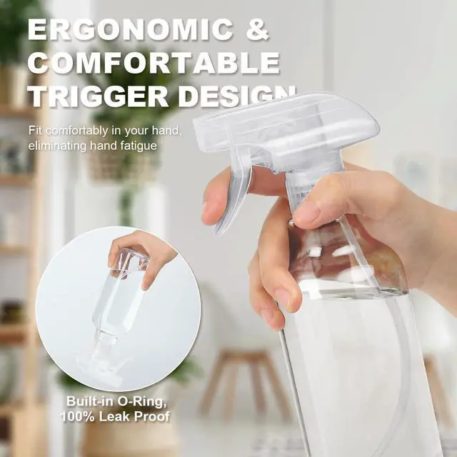 Alt view image 5 of 7 - Plastic Spray Bottles (2-Pack, 16.9 Oz) Heavy Duty Spraying, Mist & Stream, Empty Water Sprayer Bottle for Cleaning Solutions, Essential Oils, Hair, Plants, BBQ, Dog Cat Behavior Correction (Clear)