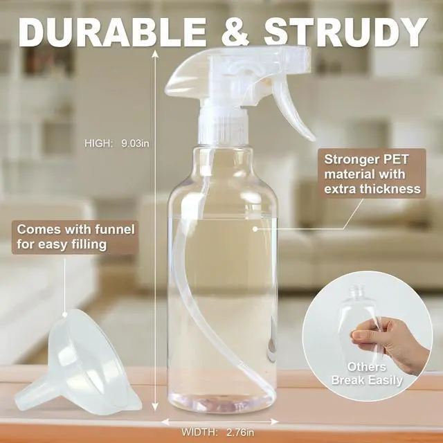 Alt view image 2 of 7 - Plastic Spray Bottles (2-Pack, 16.9 Oz) Heavy Duty Spraying, Mist & Stream, Empty Water Sprayer Bottle for Cleaning Solutions, Essential Oils, Hair, Plants, BBQ, Dog Cat Behavior Correction (Clear)