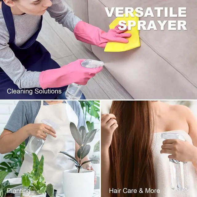 Alt view image 6 of 7 - Plastic Spray Bottles (2-Pack, 16.9 Oz) Heavy Duty Spraying, Mist & Stream, Empty Water Sprayer Bottle for Cleaning Solutions, Essential Oils, Hair, Plants, BBQ, Dog Cat Behavior Correction (Clear)