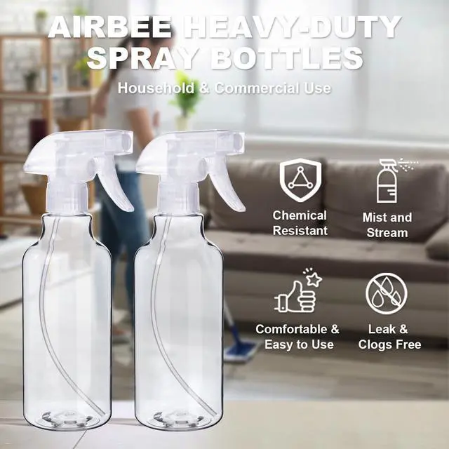 Alt view image 7 of 7 - Plastic Spray Bottles (2-Pack, 16.9 Oz) Heavy Duty Spraying, Mist & Stream, Empty Water Sprayer Bottle for Cleaning Solutions, Essential Oils, Hair, Plants, BBQ, Dog Cat Behavior Correction (Clear)