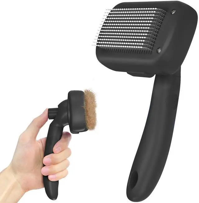 Main image of Dipoo Self Cleaning Shedding Brush - Skin Friendly Grooming Tool for Dogs, Cats, and Puppies, Deshedding and Hair Removal for Long and Short Haired Pets, Black