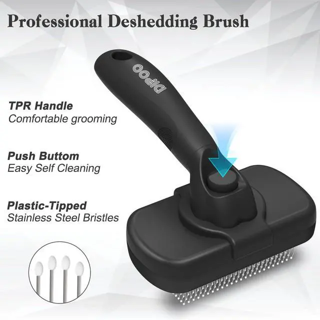 Alt view image 2 of 7 - Dipoo Self Cleaning Shedding Brush - Skin Friendly Grooming Tool for Dogs, Cats, and Puppies, Deshedding and Hair Removal for Long and Short Haired Pets, Black