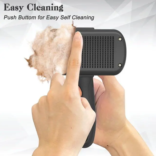 Alt view image 3 of 7 - Dipoo Self Cleaning Shedding Brush - Skin Friendly Grooming Tool for Dogs, Cats, and Puppies, Deshedding and Hair Removal for Long and Short Haired Pets, Black