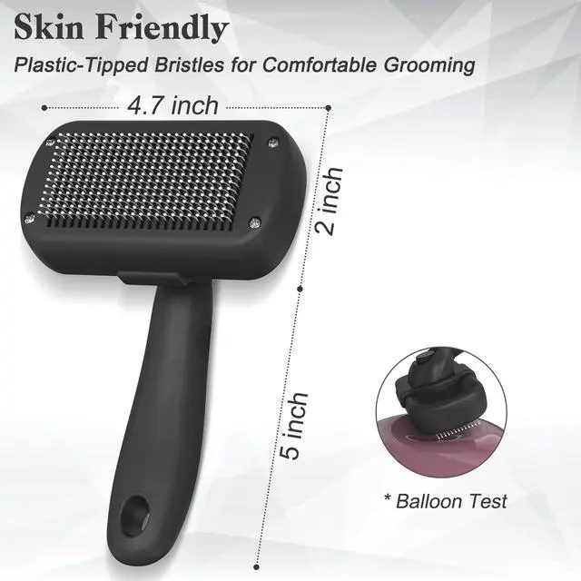 Alt view image 4 of 7 - Dipoo Self Cleaning Shedding Brush - Skin Friendly Grooming Tool for Dogs, Cats, and Puppies, Deshedding and Hair Removal for Long and Short Haired Pets, Black