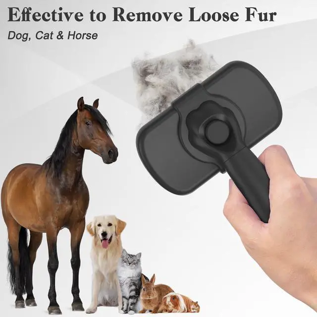 Alt view image 6 of 7 - Dipoo Self Cleaning Shedding Brush - Skin Friendly Grooming Tool for Dogs, Cats, and Puppies, Deshedding and Hair Removal for Long and Short Haired Pets, Black