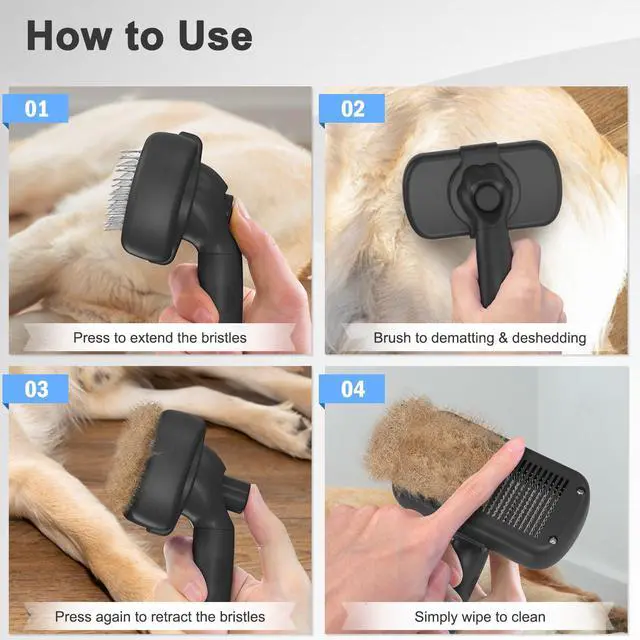 Alt view image 7 of 7 - Dipoo Self Cleaning Shedding Brush - Skin Friendly Grooming Tool for Dogs, Cats, and Puppies, Deshedding and Hair Removal for Long and Short Haired Pets, Black