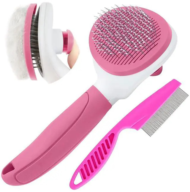 Main image of Cat Brushes for Indoor Cats, Dog Brush for Shedding with Metal Cat Comb, Self Cleaning Pet Hair Brush with Release Button for Grooming Kitten(Pink)