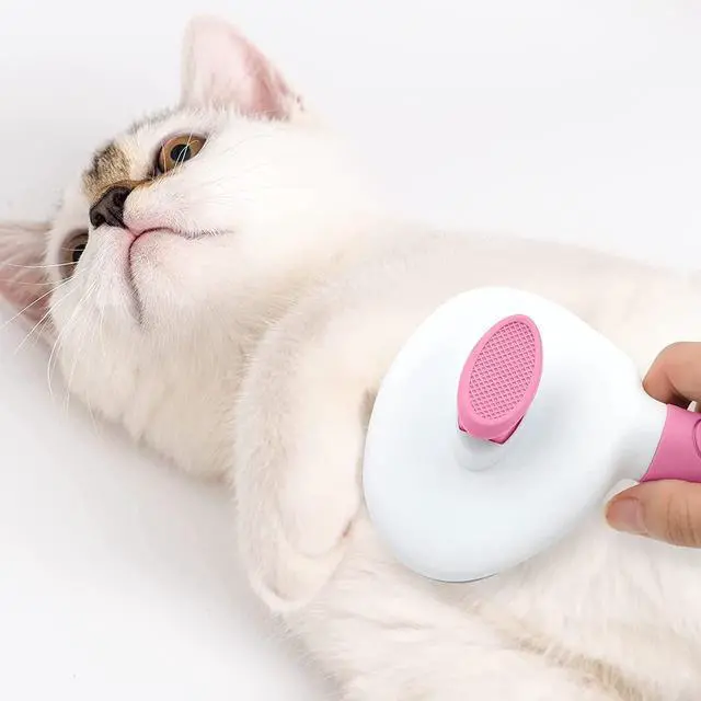 Alt view image 5 of 6 - Cat Brushes for Indoor Cats, Dog Brush for Shedding with Metal Cat Comb, Self Cleaning Pet Hair Brush with Release Button for Grooming Kitten(Pink)