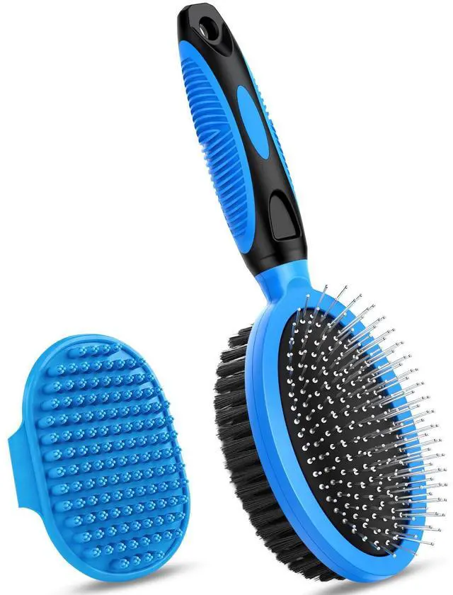 Main image of 2PCS Pet Grooming Tools - Double-Sided Brush for Shedding and Bathing, Suitable for Short/Long Haired Dogs Cats and Horses, Deshedding Dog Brush, Mane & Tail Combs for Horses - Pet Supplies (Blue)