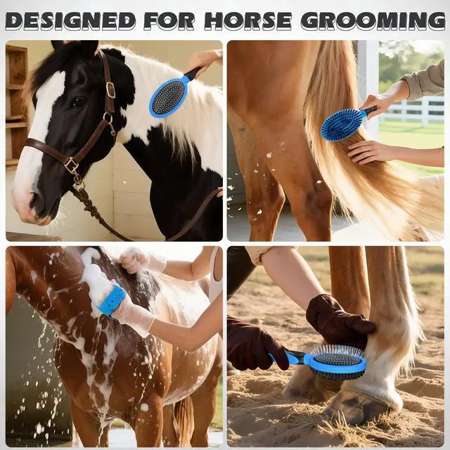 Alt view image 2 of 7 - 2PCS Pet Grooming Tools - Double-Sided Brush for Shedding and Bathing, Suitable for Short/Long Haired Dogs Cats and Horses, Deshedding Dog Brush, Mane & Tail Combs for Horses - Pet Supplies (Blue)