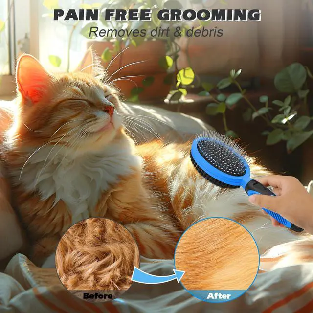 Alt view image 5 of 7 - 2PCS Pet Grooming Tools - Double-Sided Brush for Shedding and Bathing, Suitable for Short/Long Haired Dogs Cats and Horses, Deshedding Dog Brush, Mane & Tail Combs for Horses - Pet Supplies (Blue)