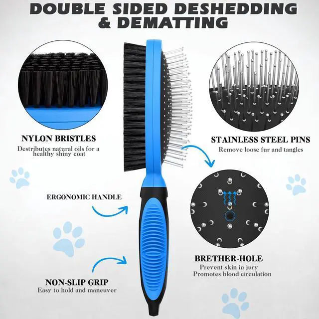 Alt view image 7 of 7 - 2PCS Pet Grooming Tools - Double-Sided Brush for Shedding and Bathing, Suitable for Short/Long Haired Dogs Cats and Horses, Deshedding Dog Brush, Mane & Tail Combs for Horses - Pet Supplies (Blue)