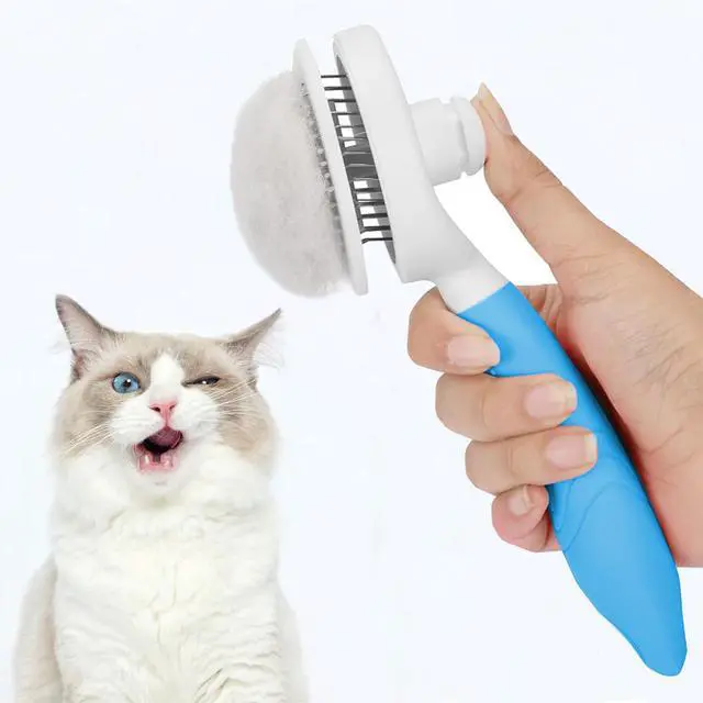 Alt view image 2 of 7 - Self Cleaning Slicker Brush - Cat Brush Skin-Friendly Deshedding Grooming Massaging Tool for Long & Short Haired Pets, Cat Hair Brushes Easy Removes Undercoat for Dogs Cats Rabbits - UPGRADED, Blue
