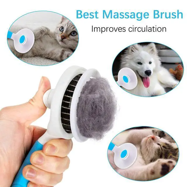 Alt view image 4 of 7 - Self Cleaning Slicker Brush - Cat Brush Skin-Friendly Deshedding Grooming Massaging Tool for Long & Short Haired Pets, Cat Hair Brushes Easy Removes Undercoat for Dogs Cats Rabbits - UPGRADED, Blue