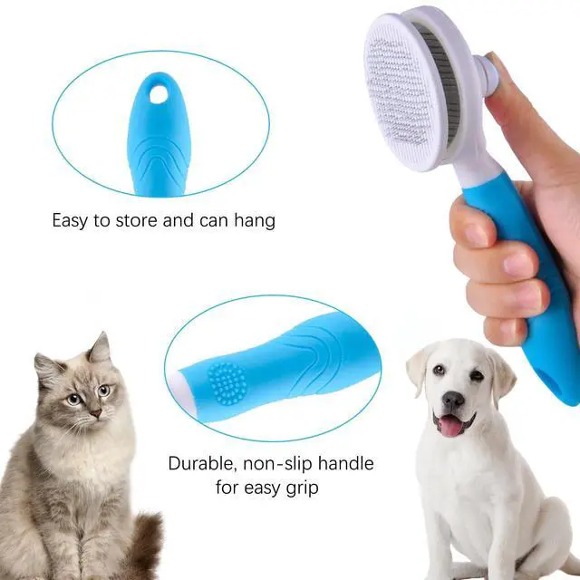 Alt view image 5 of 7 - Self Cleaning Slicker Brush - Cat Brush Skin-Friendly Deshedding Grooming Massaging Tool for Long & Short Haired Pets, Cat Hair Brushes Easy Removes Undercoat for Dogs Cats Rabbits - UPGRADED, Blue