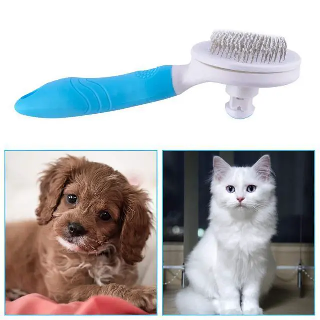 Alt view image 6 of 7 - Self Cleaning Slicker Brush - Cat Brush Skin-Friendly Deshedding Grooming Massaging Tool for Long & Short Haired Pets, Cat Hair Brushes Easy Removes Undercoat for Dogs Cats Rabbits - UPGRADED, Blue