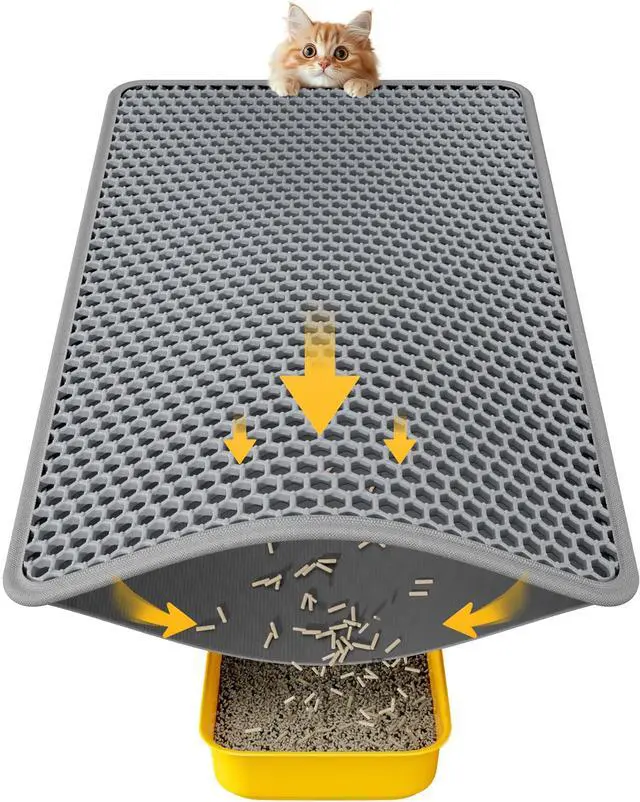 Main image of Cat Litter Mat - 23.2'' x 14.6'' Small Litter Trapping Mat, Easy to Clean Litter Box Mat, Waterproof, Urine-Proof, Non-Slip, Cat Toilet Training Systems Accessories, Grey