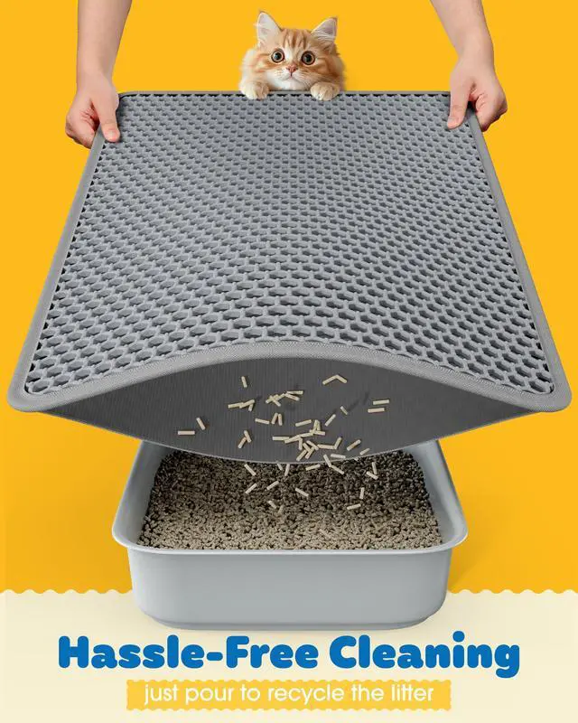 Alt view image 4 of 7 - Cat Litter Mat - 23.2'' x 14.6'' Small Litter Trapping Mat, Easy to Clean Litter Box Mat, Waterproof, Urine-Proof, Non-Slip, Cat Toilet Training Systems Accessories, Grey