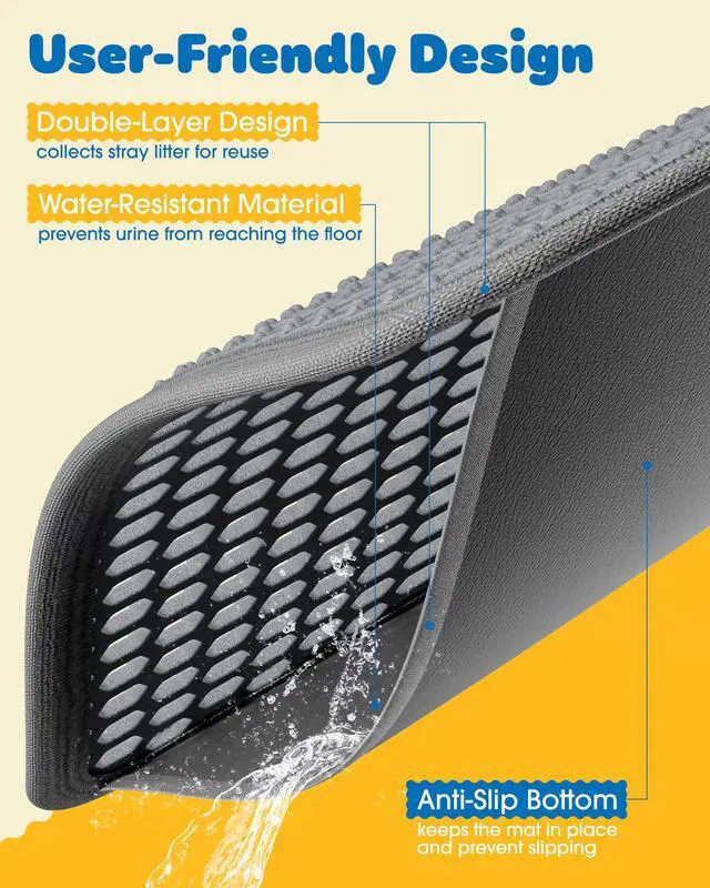 Alt view image 5 of 7 - Cat Litter Mat - 23.2'' x 14.6'' Small Litter Trapping Mat, Easy to Clean Litter Box Mat, Waterproof, Urine-Proof, Non-Slip, Cat Toilet Training Systems Accessories, Grey