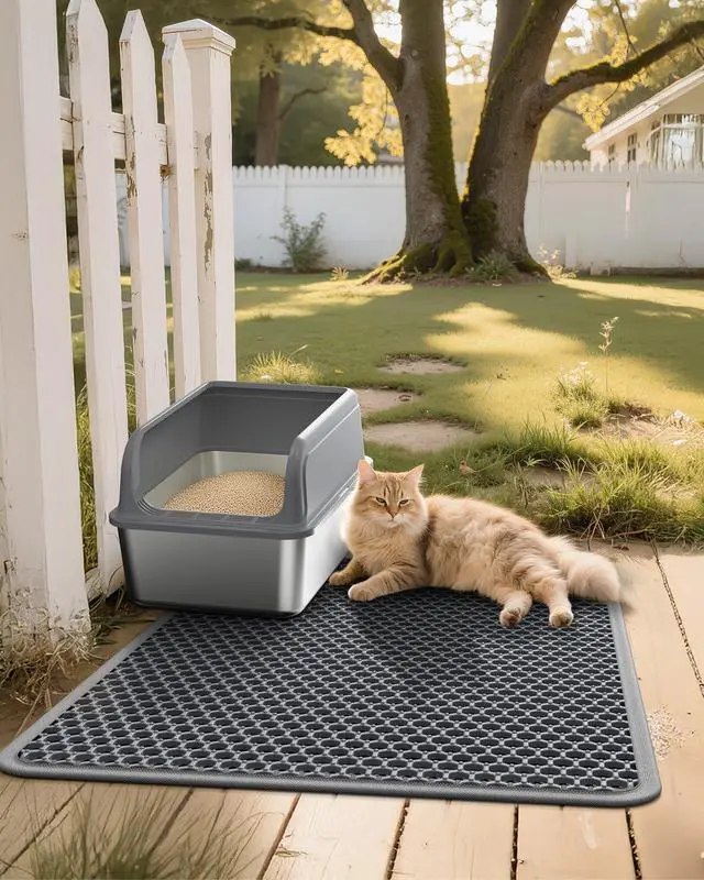 Alt view image 7 of 7 - Cat Litter Mat - 23.2'' x 14.6'' Small Litter Trapping Mat, Easy to Clean Litter Box Mat, Waterproof, Urine-Proof, Non-Slip, Cat Toilet Training Systems Accessories, Grey