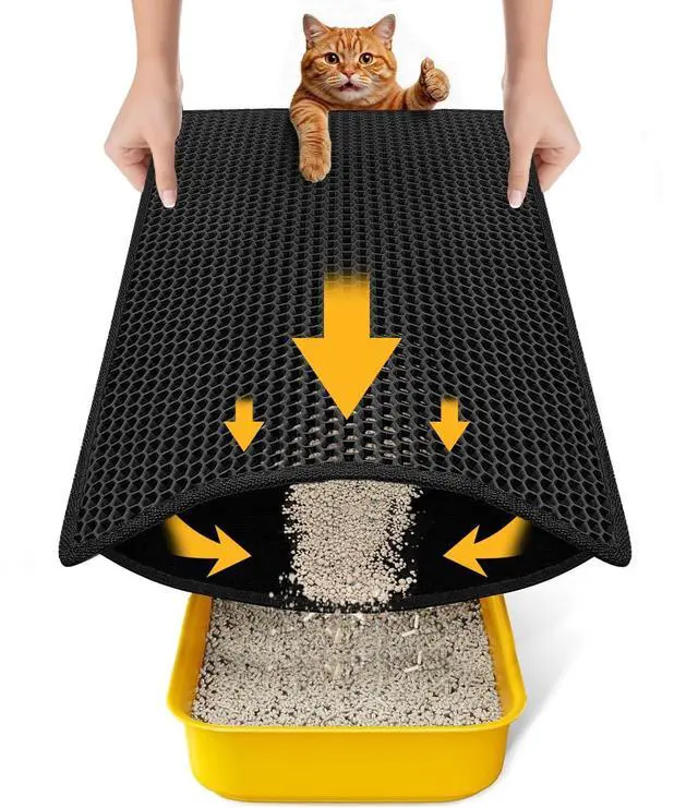 Main image of Cat Litter Mat Compact Size 23.6"x14.6" for Small Spaces, Upgrade Waterproof Leakproof Back Layer, Honeycomb Trapping Mat, Washable, Easy to Clean, Scatter Control Kitty Litter Matt, Black