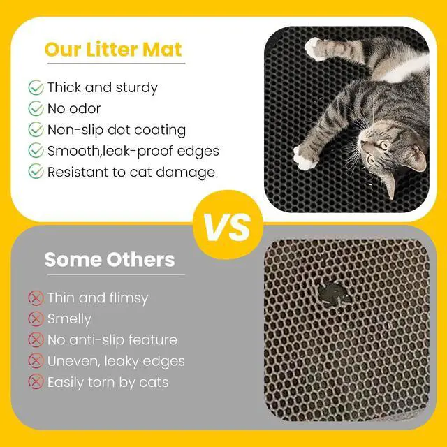 Alt view image 3 of 7 - Cat Litter Mat Compact Size 23.6"x14.6" for Small Spaces, Upgrade Waterproof Leakproof Back Layer, Honeycomb Trapping Mat, Washable, Easy to Clean, Scatter Control Kitty Litter Matt, Black