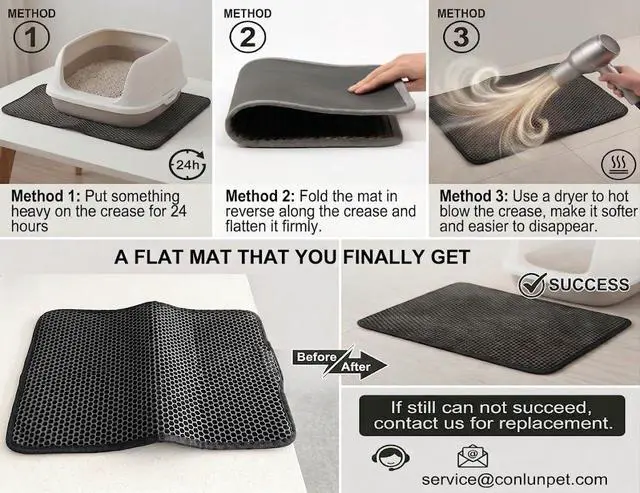 Alt view image 6 of 7 - Cat Litter Mat Compact Size 23.6"x14.6" for Small Spaces, Upgrade Waterproof Leakproof Back Layer, Honeycomb Trapping Mat, Washable, Easy to Clean, Scatter Control Kitty Litter Matt, Black