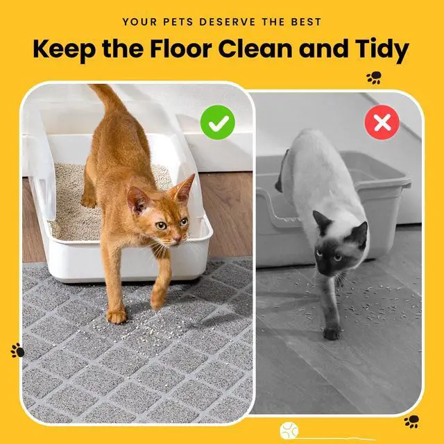 Alt view image 4 of 7 - Cat Litter Mat Litter Trapping Mat, Premium Durable PVC Grid Mesh with Scatter Control, Non-slip, Less Waste Cat Litter Box Mat, Soft on Kittys Paws, Urine Waterproof, 24" x 17" Grey