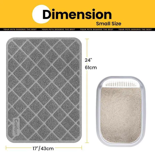 Alt view image 2 of 7 - Cat Litter Mat Litter Trapping Mat, Premium Durable PVC Grid Mesh with Scatter Control, Non-slip, Less Waste Cat Litter Box Mat, Soft on Kittys Paws, Urine Waterproof, 24" x 17" Grey