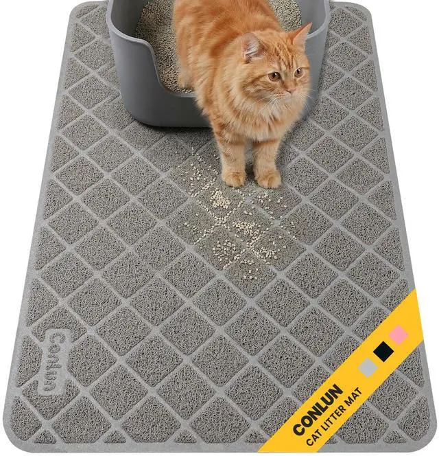 Main image of Cat Litter Mat Litter Trapping Mat, Premium Durable PVC Grid Mesh with Scatter Control, Non-slip, Less Waste Cat Litter Box Mat, Soft on Kittys Paws, Urine Waterproof, 24" x 17" Grey