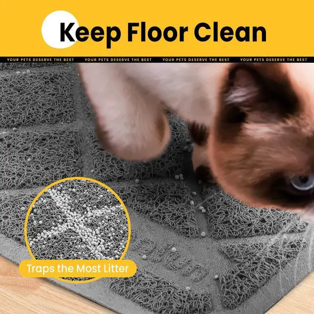 Alt view image 3 of 7 - Cat Litter Mat Litter Trapping Mat, Premium Durable PVC Grid Mesh with Scatter Control, Non-slip, Less Waste Cat Litter Box Mat, Soft on Kittys Paws, Urine Waterproof, 24" x 17" Grey