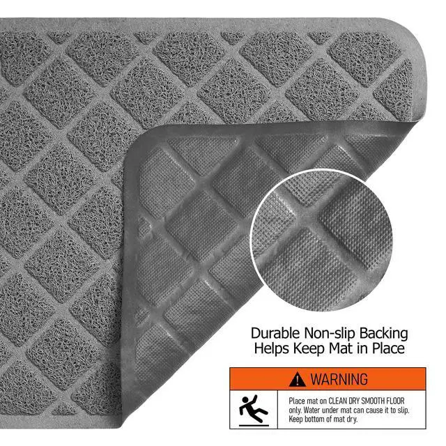 Alt view image 5 of 7 - Cat Litter Mat Litter Trapping Mat, Premium Durable PVC Grid Mesh with Scatter Control, Non-slip, Less Waste Cat Litter Box Mat, Soft on Kittys Paws, Urine Waterproof, 24" x 17" Grey