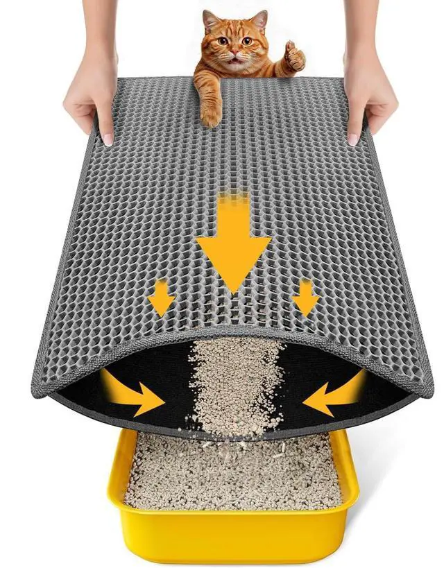 Main image of Cat Litter Mat New Size 23.6"x14.6" for Small Spaces, Upgrade Super Waterproof Back Layer Litter Box Mat, Non Slip, Durable, Soft on Paws Kitty Trapping Matt, Gray
