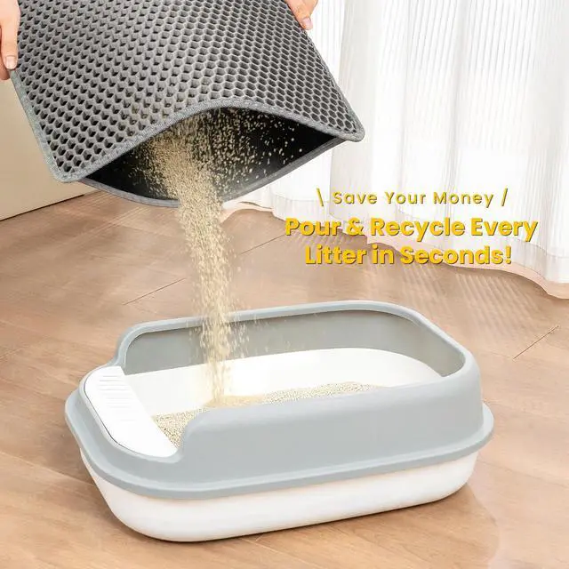 Alt view image 4 of 7 - Cat Litter Mat New Size 23.6"x14.6" for Small Spaces, Upgrade Super Waterproof Back Layer Litter Box Mat, Non Slip, Durable, Soft on Paws Kitty Trapping Matt, Gray